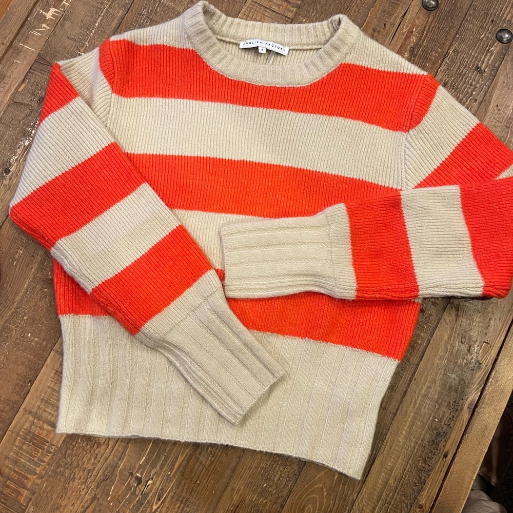 English Factory stripped white/orange long sleeve sweater.